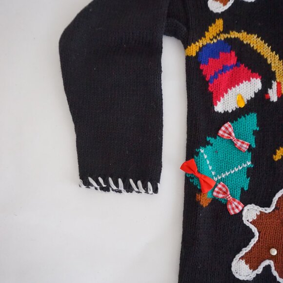 VTG Spice of Life Black Holiday Gingerbread Cardigan Cotton Festive Grandma S/P - Picture 8 of 11